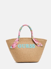 Guess Natural Straw Logo Beach Bag - Image 1 of 2