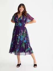 Scarlett & Jo Purple Victoria Angel Sleeve Mesh Midi long Dress - Image 1 of 4