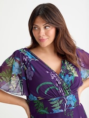 Scarlett & Jo Purple Victoria Angel Sleeve Mesh Midi long Dress - Image 2 of 4