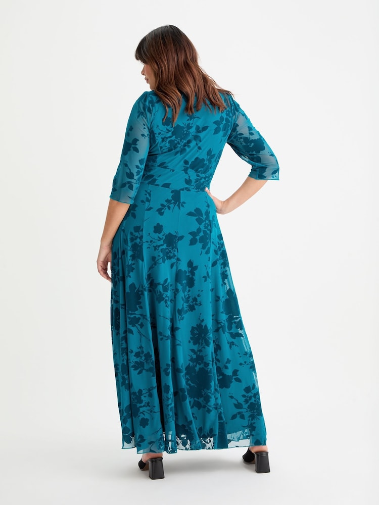 Azul - Vestido maxi de malla con terciopelo de relieve Elizabeth de Scarlett & Jo - Imagen 4 de 4 Azul - Vestido maxi de malla con terciopelo de relieve Elizabeth de Scarlett & Jo - Imagen 4 de 4