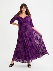 Scarlett & Jo Purple Elizabeth Velvet Flocked Mesh Maxi Gown - Image 1 of 4