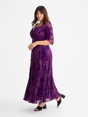 Scarlett & Jo Purple Elizabeth Velvet Flocked Mesh Maxi Gown - Image 3 of 4
