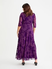 Scarlett & Jo Purple Elizabeth Velvet Flocked Mesh Maxi Gown - Image 4 of 4