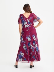 Scarlett & Jo Wine Isabelle Winter Print Float Sleeve Maxi Dress - Image 2 of 4