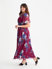 Scarlett & Jo Wine Isabelle Winter Print Float Sleeve Maxi Dress - Image 3 of 4