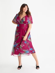 Scarlett & Jo Wine Victoria Angel Sleeve Mesh Midi long Dress - Image 1 of 4