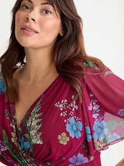 Scarlett & Jo Wine Victoria Angel Sleeve Mesh Midi long Dress - Image 2 of 4