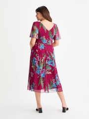 Scarlett & Jo Wine Victoria Angel Sleeve Mesh Midi long Dress - Image 4 of 4