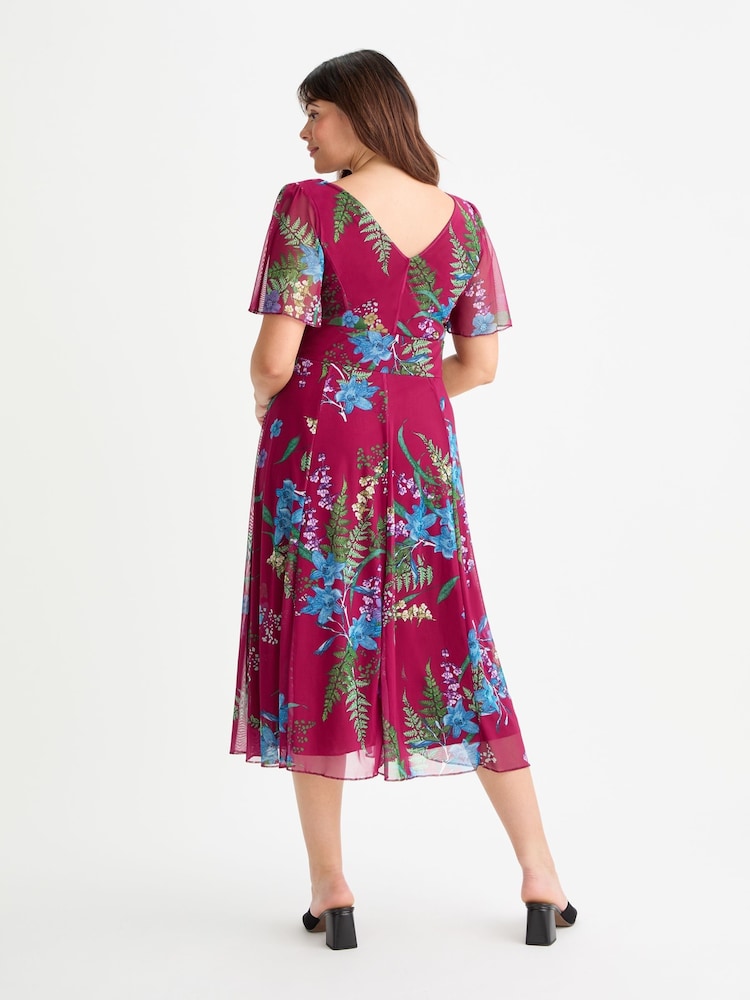 Scarlett & Jo Wine Victoria Angel Sleeve Mesh Midi long Dress - Image 4 of 4