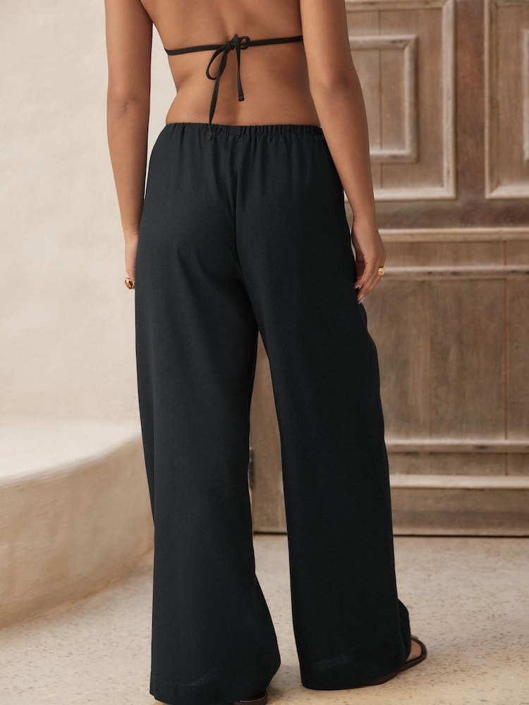 Black Wide Leg Trousers with Linen - Image 4 of 9