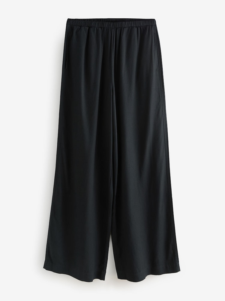 Black Wide Leg Trousers with Linen - Image 7 of 9