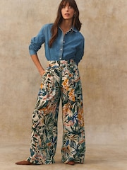 Floral Print Tie Waist Wide Leg Trousers - Image 1 of 8