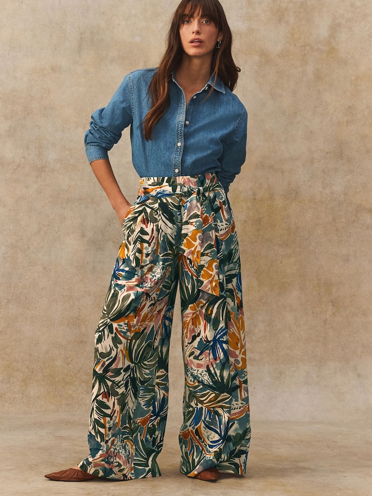 Floral Print Tie Waist Wide Leg Trousers - Image 1 of 8