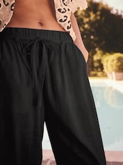 Noir - Tie Waist Barrel Leg Linen Blend Trousers - Image 3 of 6