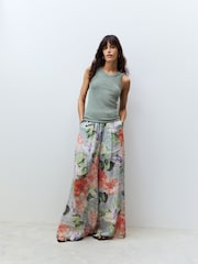 Blue/Green Floral Premium Super Wide Sheer Printed Trousers - Image 1 of 8