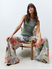Blue/Green Floral Premium Super Wide Sheer Printed Trousers - Image 2 of 8