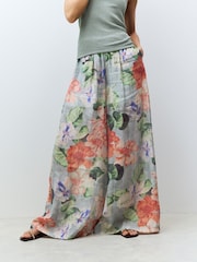 Blue/Green Floral Premium Super Wide Sheer Printed Trousers - Image 3 of 8