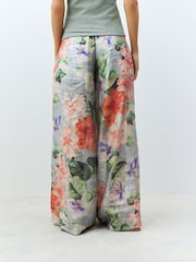 Blue/Green Floral Premium Super Wide Sheer Printed Trousers - Image 4 of 8