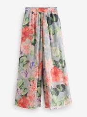 Blue/Green Floral Premium Super Wide Sheer Printed Trousers - Image 6 of 8