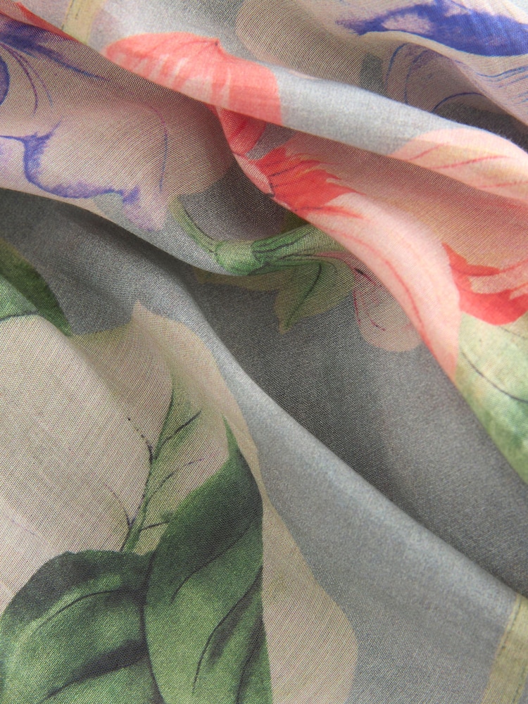 Blue/Green Floral Premium Super Wide Sheer Printed Trousers - Image 8 of 8