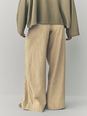Sage Green Embroidered Stripe Tie Waist Trousers with Linen - Image 3 of 7