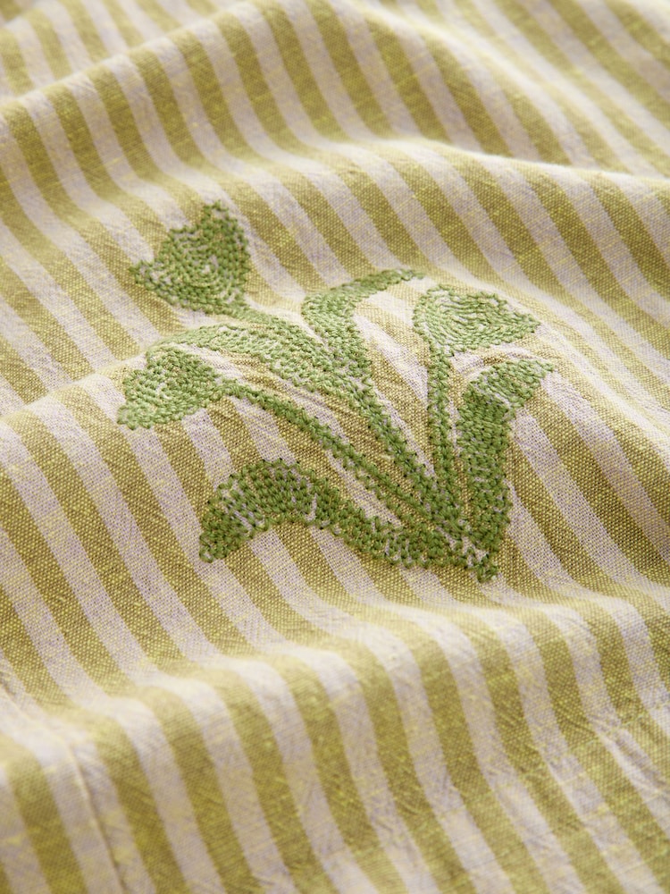 Sage Green Embroidered Stripe Tie Waist Trousers with Linen - Image 6 of 7