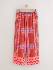 Red/Pink Print Wide Leg Trousers with Linen - Image 5 of 7