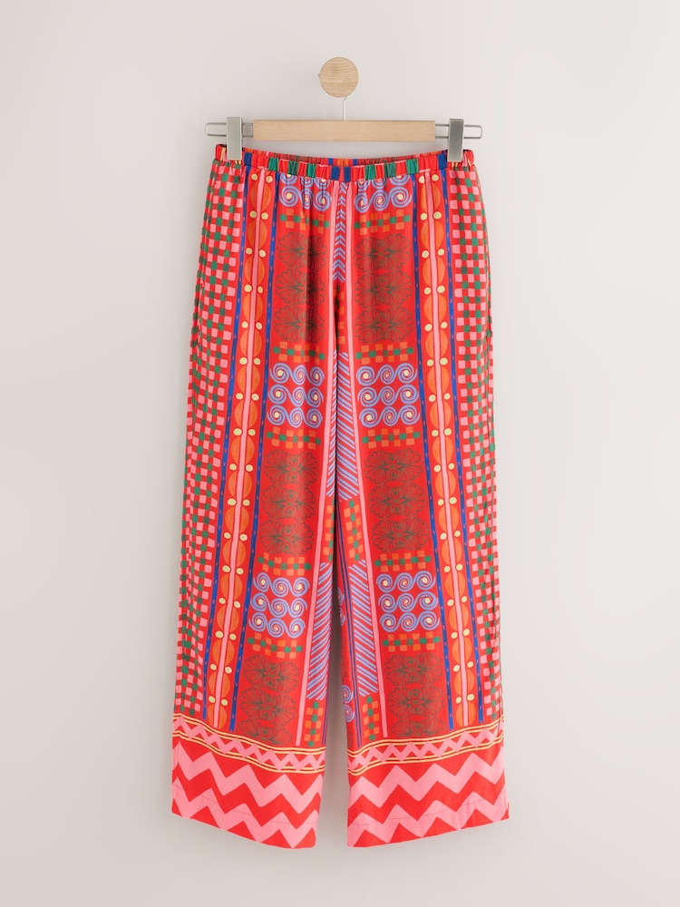 Rouge/Rose imprimé - Wide Leg Trousers with Linen - Image 5 of 7