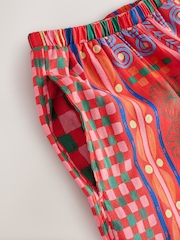 Red/Pink Print Wide Leg Trousers with Linen - Image 6 of 7