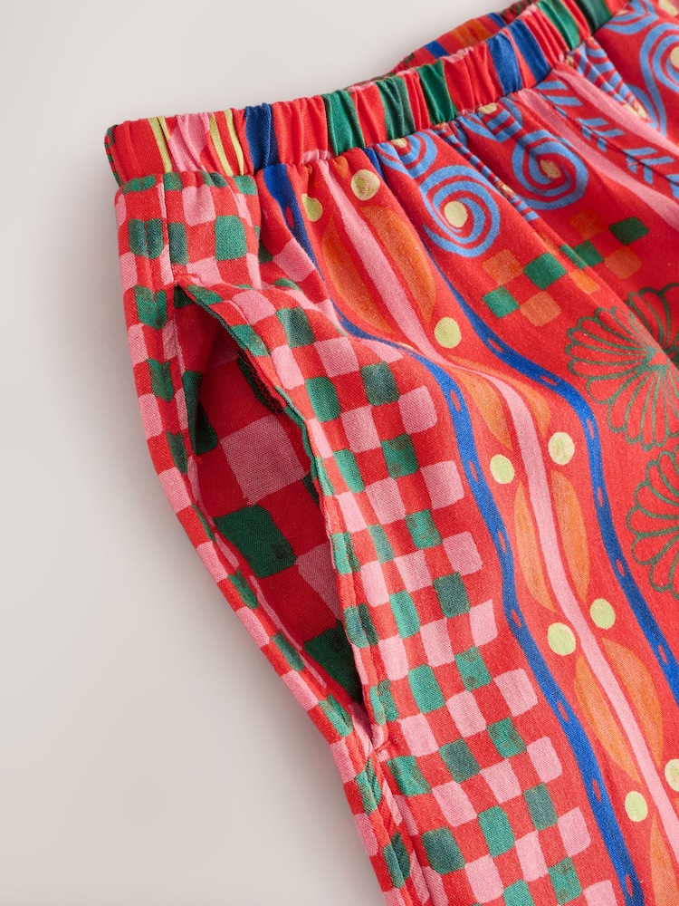 Rouge/Rose imprimé - Wide Leg Trousers with Linen - Image 6 of 7