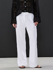 White Stay Smart Wide Leg Linen Rich Trousers - Image 1 of 7