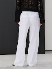 White Stay Smart Wide Leg Linen Rich Trousers - Image 3 of 7