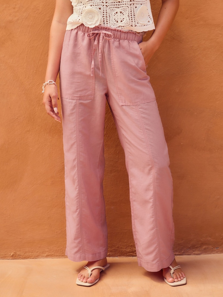 Blush Wide Leg Pull-On Linen Blend Trousers - Image 1 of 8