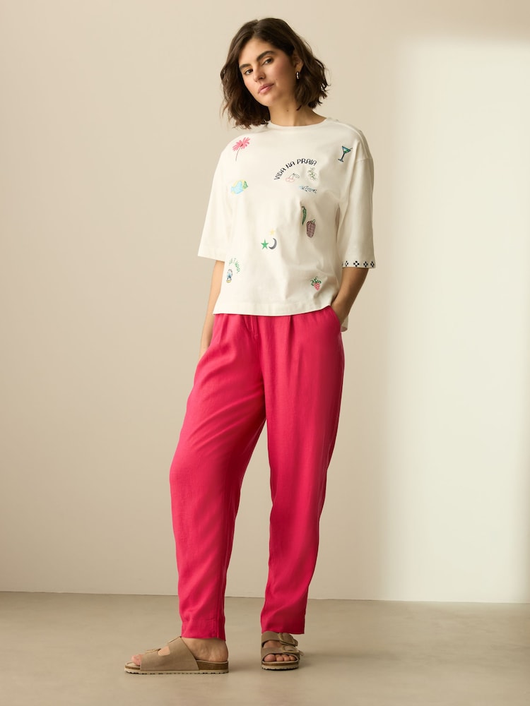 Pink Stay Smart Barrel Leg Linen Rich Trousers - Image 1 of 8