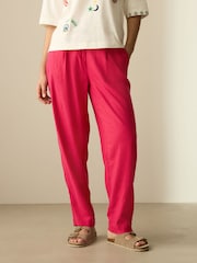 Pink Stay Smart Barrel Leg Linen Rich Trousers - Image 2 of 8