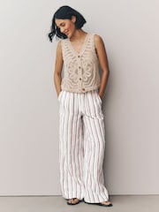 Pink N. Premium 100% Linen Wide Leg Pull-on Trousers - Image 1 of 8