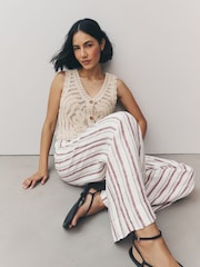 Pink N. Premium 100% Linen Wide Leg Pull-on Trousers - Image 2 of 8