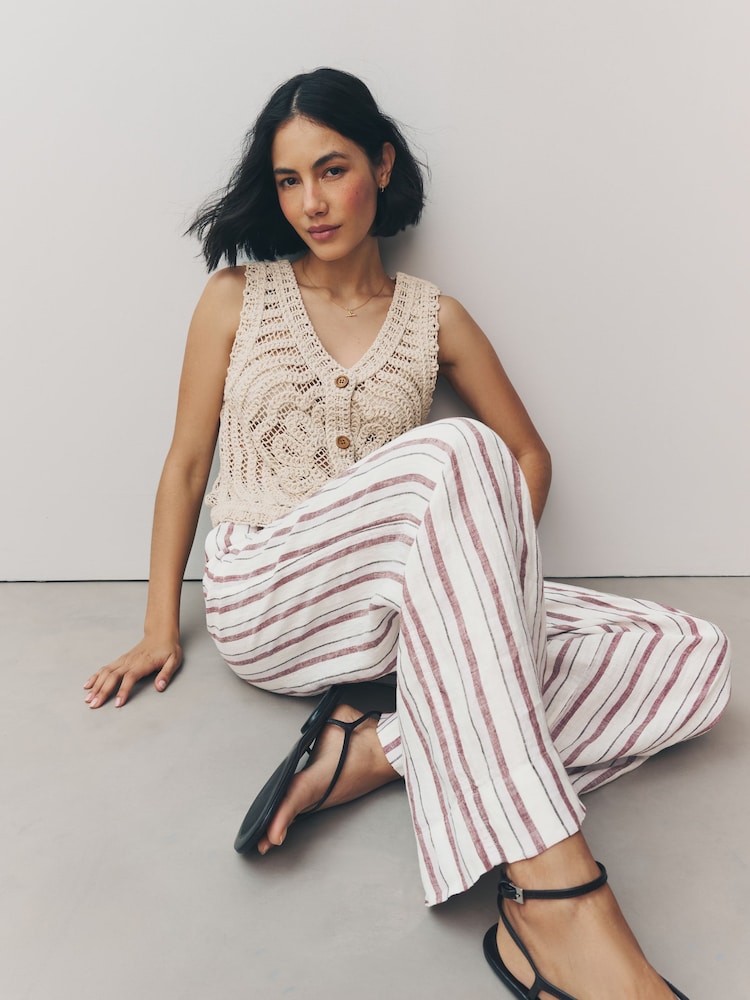 Pink N. Premium 100% Linen Wide Leg Pull-on Trousers - Image 2 of 8