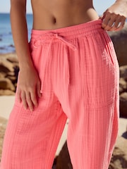 Pink 100% Cotton Double Cloth Pull On Harem Trousers - Image 4 of 7