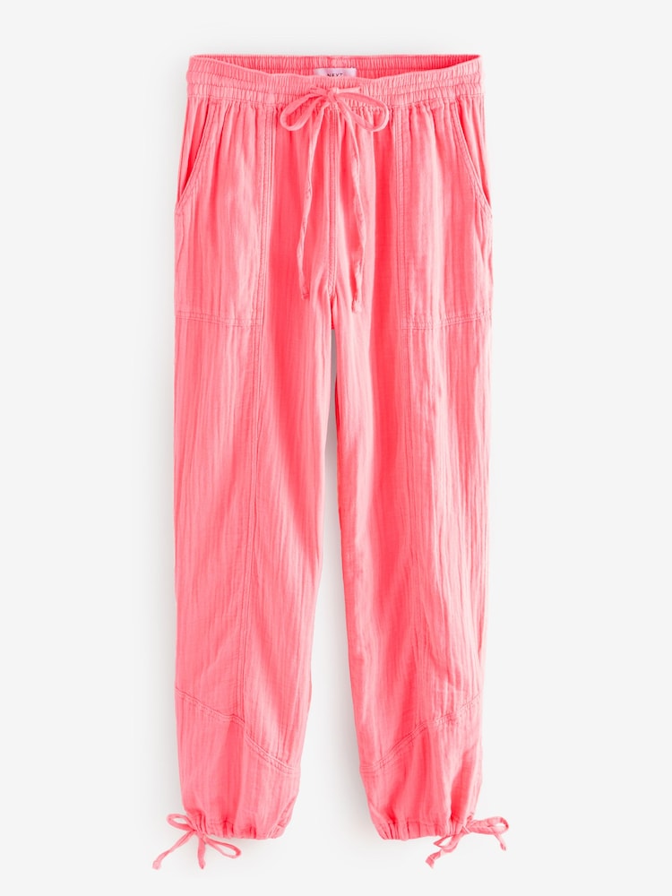 Pink 100% Cotton Double Cloth Pull On Harem Trousers - Image 5 of 7