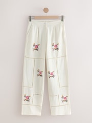 White Embroidered Wide Leg Trousers With Linen - Image 6 of 8