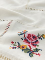 White Embroidered Wide Leg Trousers With Linen - Image 7 of 8