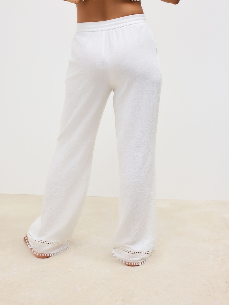 Weiß - Hose mit weitem Bein und elastischem Bund - Image 4 of 8