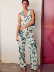 Palmen-Print - Hose mit weitem Bein und elastischem Bund - Image 1 of 7
