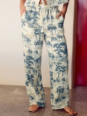 Palmen-Print - Hose mit weitem Bein und elastischem Bund - Image 2 of 7