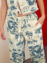 Palmen-Print - Hose mit weitem Bein und elastischem Bund - Image 4 of 7