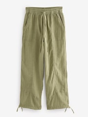 Khaki Green 100% Cotton Double Cloth Pull On Harem Trousers - Image 4 of 6