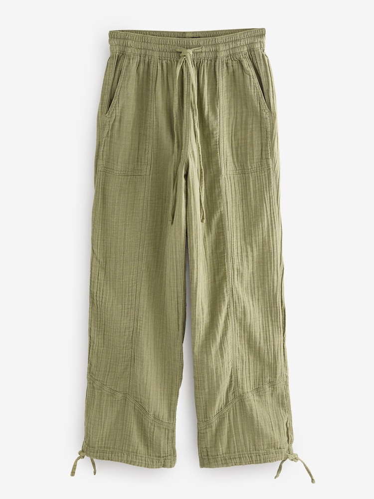 Khaki Green 100% Cotton Double Cloth Pull On Harem Trousers - Image 4 of 6