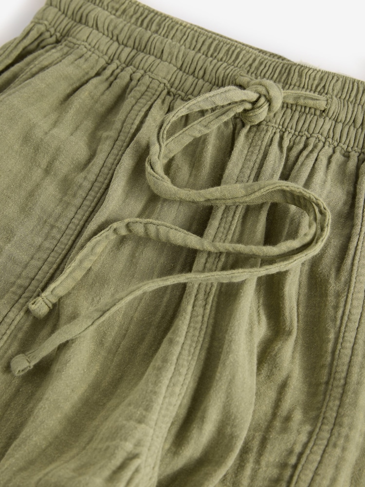 Khaki Green 100% Cotton Double Cloth Pull On Harem Trousers - Image 6 of 6
