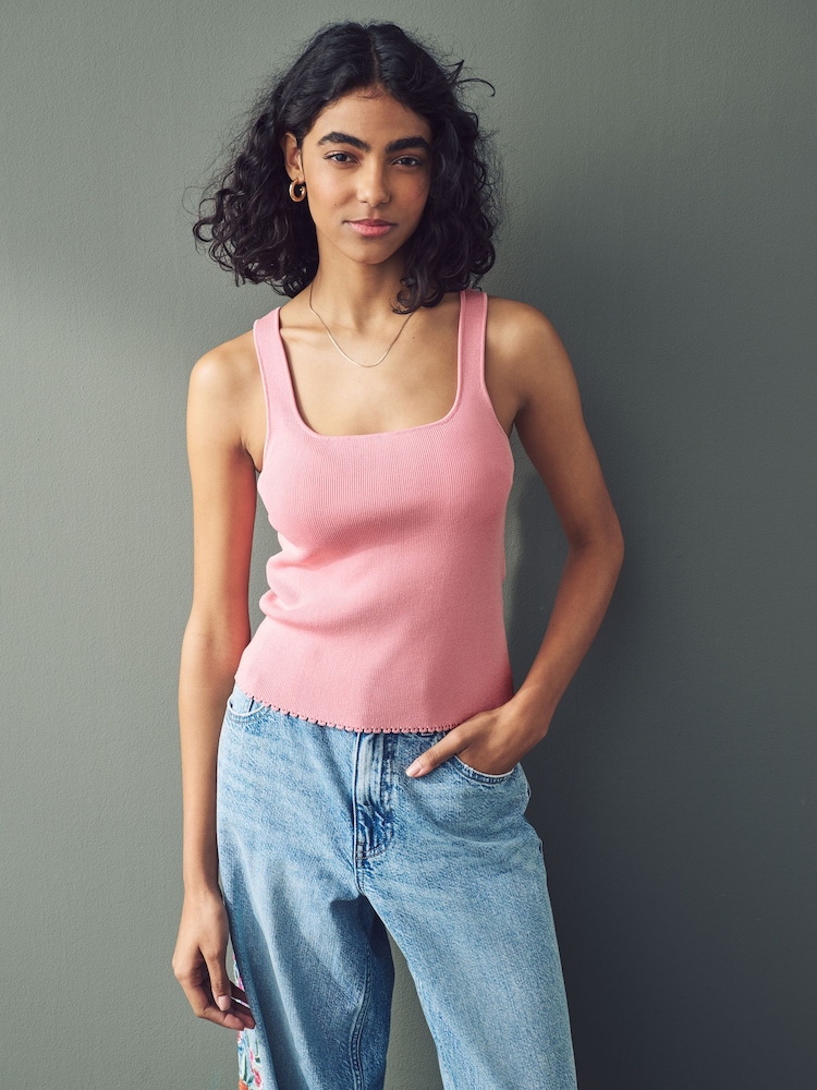 Pink Blush Square Neck Scalloped Edge Knitted Vest - Image 1 of 7